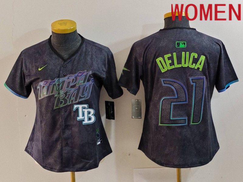 Women Tampa Bay Rays #21 Deluca Black City Edition Nike 2024 MLB Jersey style 5->women mlb jersey->Women Jersey